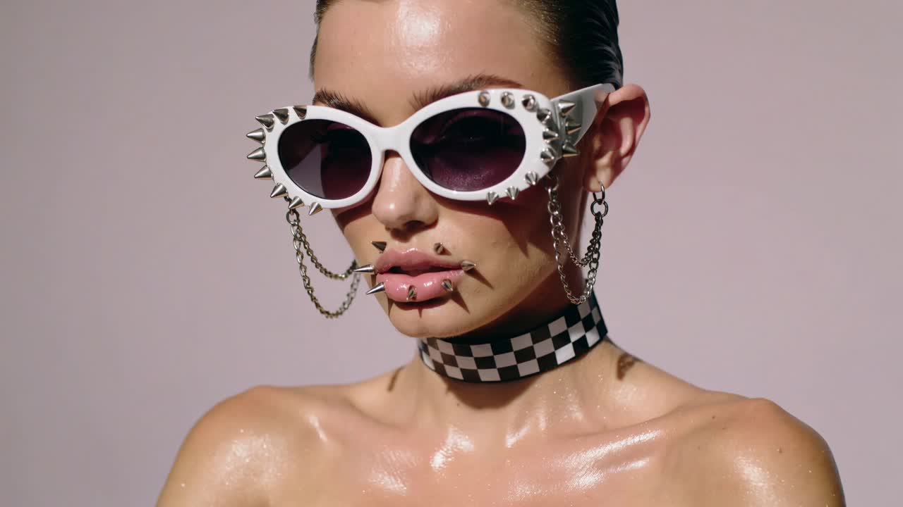 Fashionable woman with punk accessories