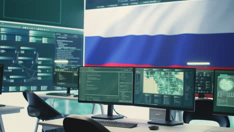 Governmental-surveillance-room-showing-a-russian-flag-on-big-screen