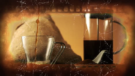 old movie tape on a flowing coffee background