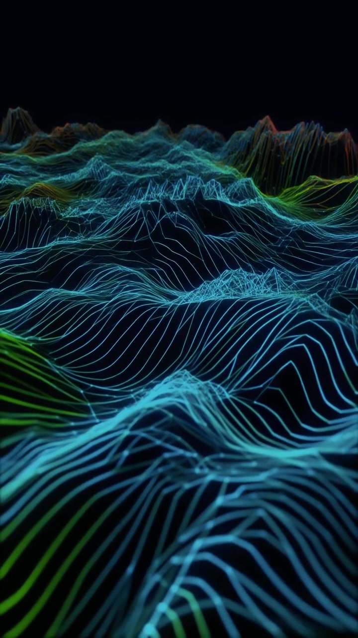 Abstract Glowing Blue and Green Wavy Lines Motion Background