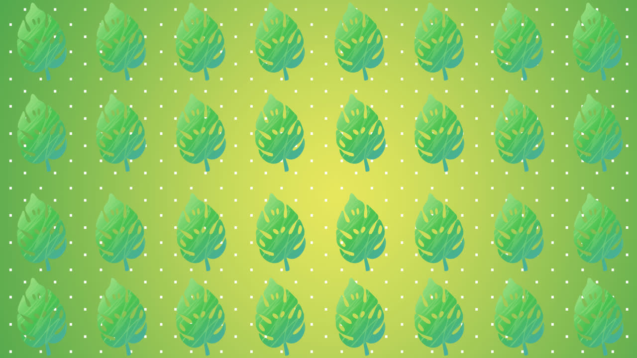 animación de filas de hojas verdes sobre un fondo amarillo a verde
