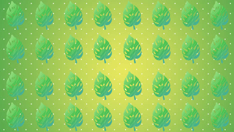 animación de filas de hojas verdes sobre un fondo amarillo a verde