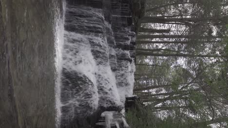 vertical shot waterfall on winter forest in central pennsylvania rosecrans falls