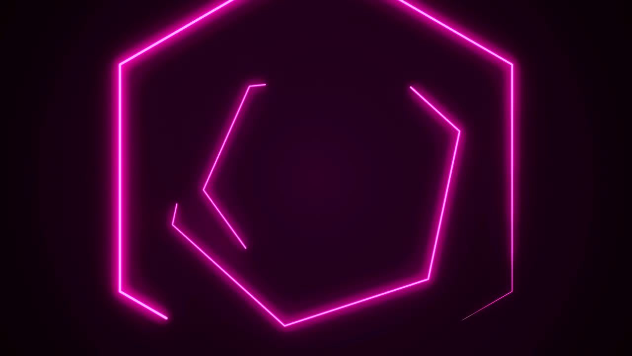 Tunnel esagonale HUD futuristico, VJ loop continuo. Grafica in movimento al neon 4K per LED