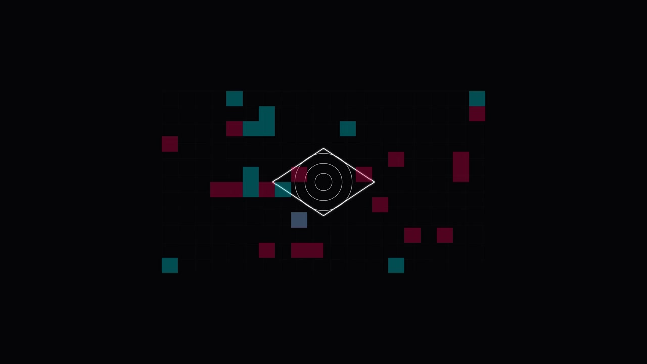 Abstract Digital Eye Symbol with Glitch and Grid Motion Graphics