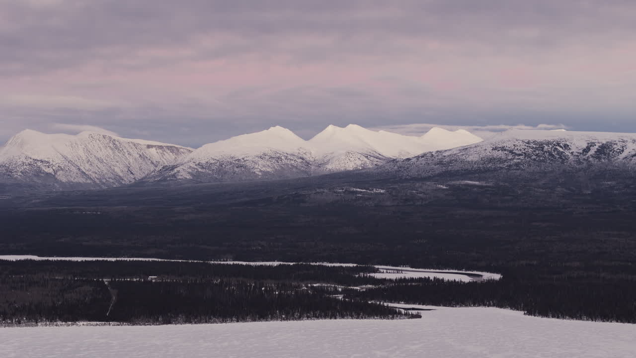 Snowcapped Mountains Of Kathleen Lake Within Kluane National Park and Reserve In Yukon, Canada. Aerial Drone Shot