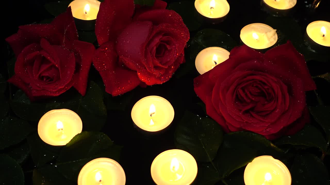 검은 바탕에 장미와 불이 있습니다.