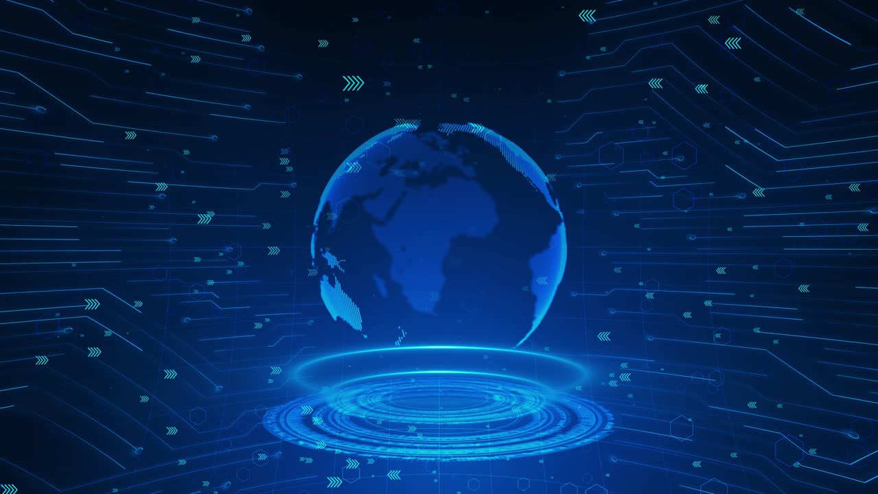 Futuristic hud interface rotating globe circuits advanced digital systems data visualization global