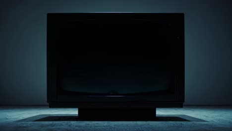 a retro tv displaying colorful static from a low-angle view, evoking nostalgia and chaos
