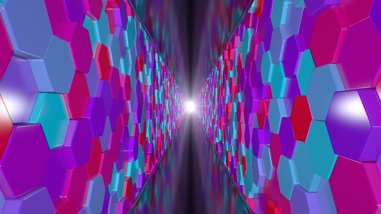 paredes de túnel hexagonal sin fin corredor del pasillo con trayectoria reflectante - 4k sin costuras vj bucle de movimiento animación de fondo