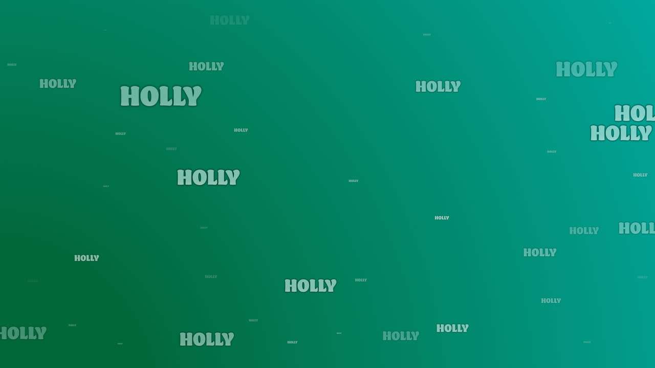 Animation of multiple holly texts at christmas on green background