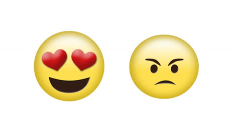 animation of heart and sad social media emoji icons over white background