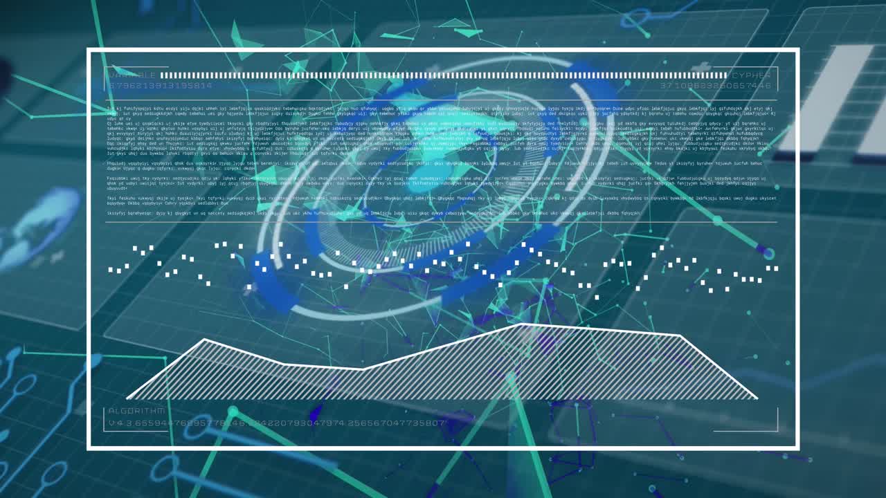 디지털 원, 점들이 선과 프로그래밍 코드로 연결되어 화면에 움직이는 애니메이션