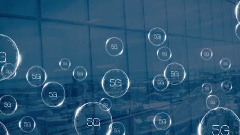 도시 풍경 위의 5g 텍스트의 애니메이션
