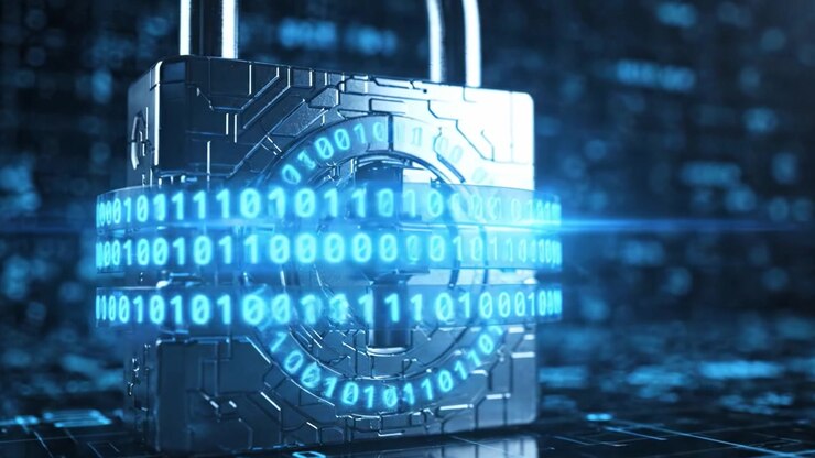 A Futuristic Digital Lock Secured with Binary Code, Highlighting the Importance of Cybersecurity and Data Protection in an Increasingly Digital World