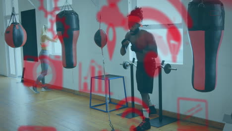 digital icons against male boxer training