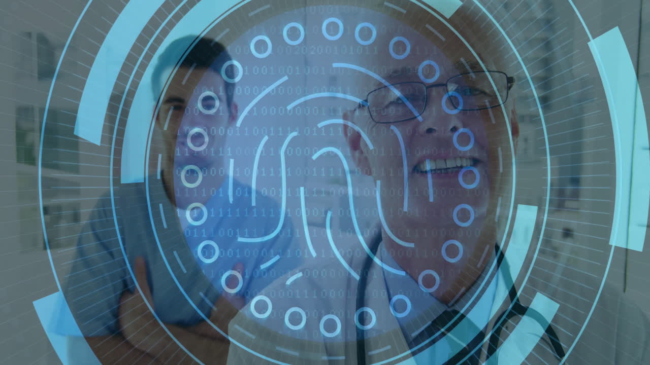 Using futuristic biometric interface, medical professionals working in healthcare setting