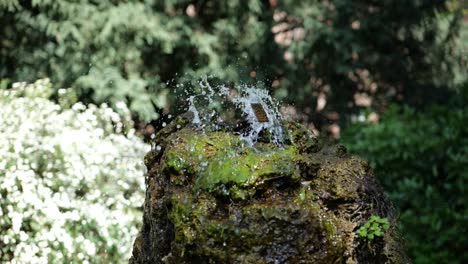 Cámara-Lenta-De-Agua-Saliendo-De-Una-Pequeña-Fuente