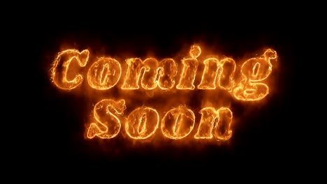 coming soon word hot animated burning realistic fire flame loop.