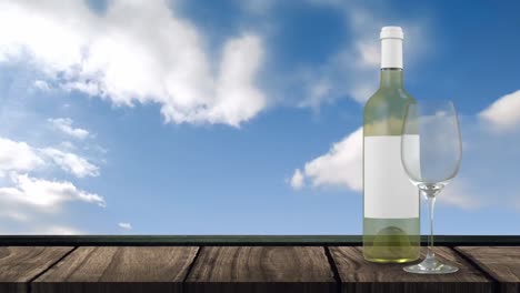 animation einer flasche weißwein auf dem hintergrund mit wolken