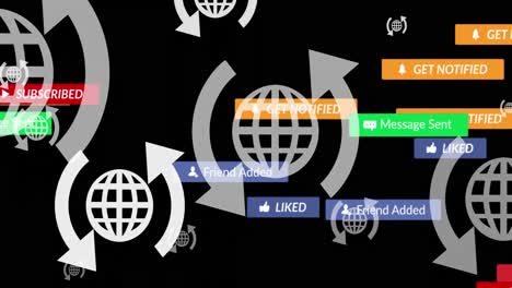 Animación-Del-Texto-De-Las-Redes-Sociales-En-Pancartas-Con-íconos-Digitales-Sobre-Fondo-Negro