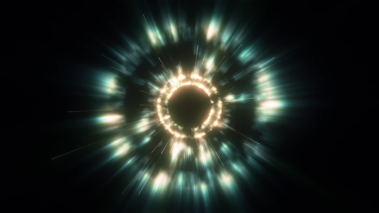 energía abstracta formación de anillos de rayos de luz fondo en bucle con estrellas fugaz