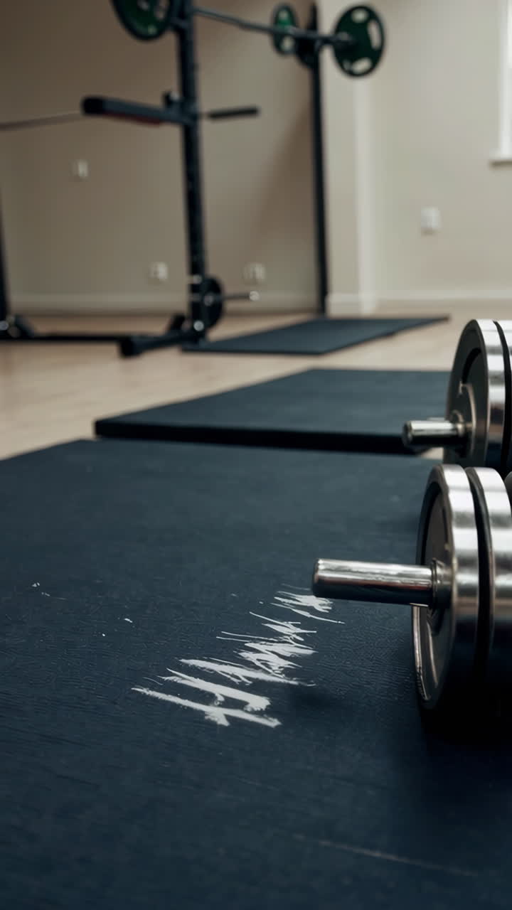 Gym with Dumbbells and Weightlifting Equipment