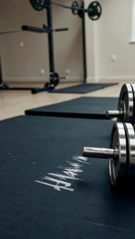 gym with dumbbells and weightlifting equipment