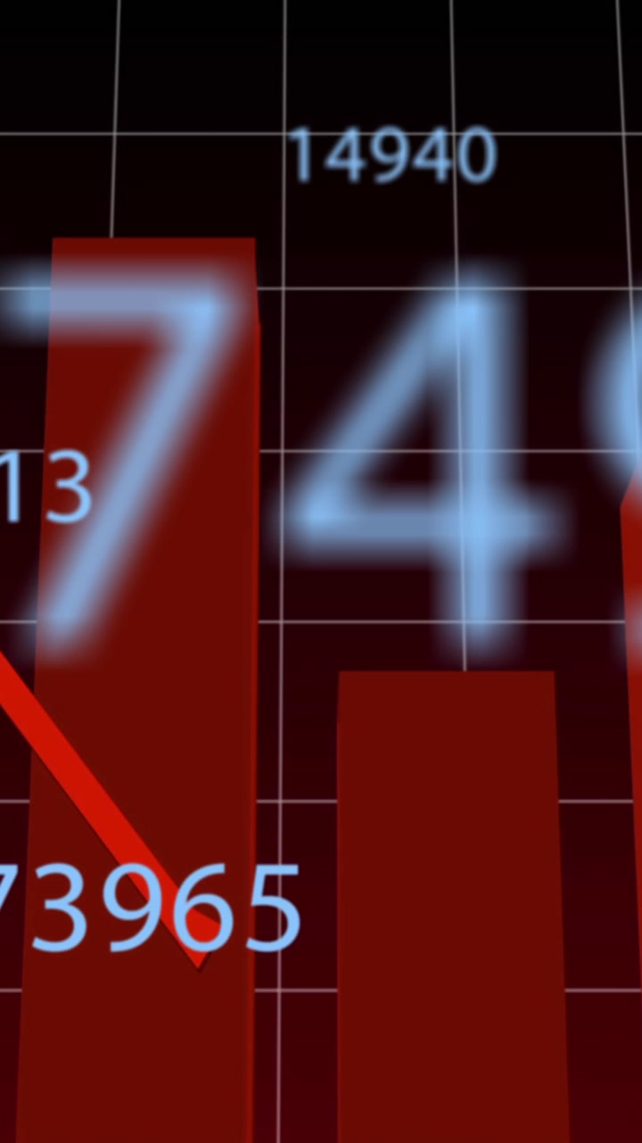 Animation of digital interface with numbers changing, financial data processing and statistics