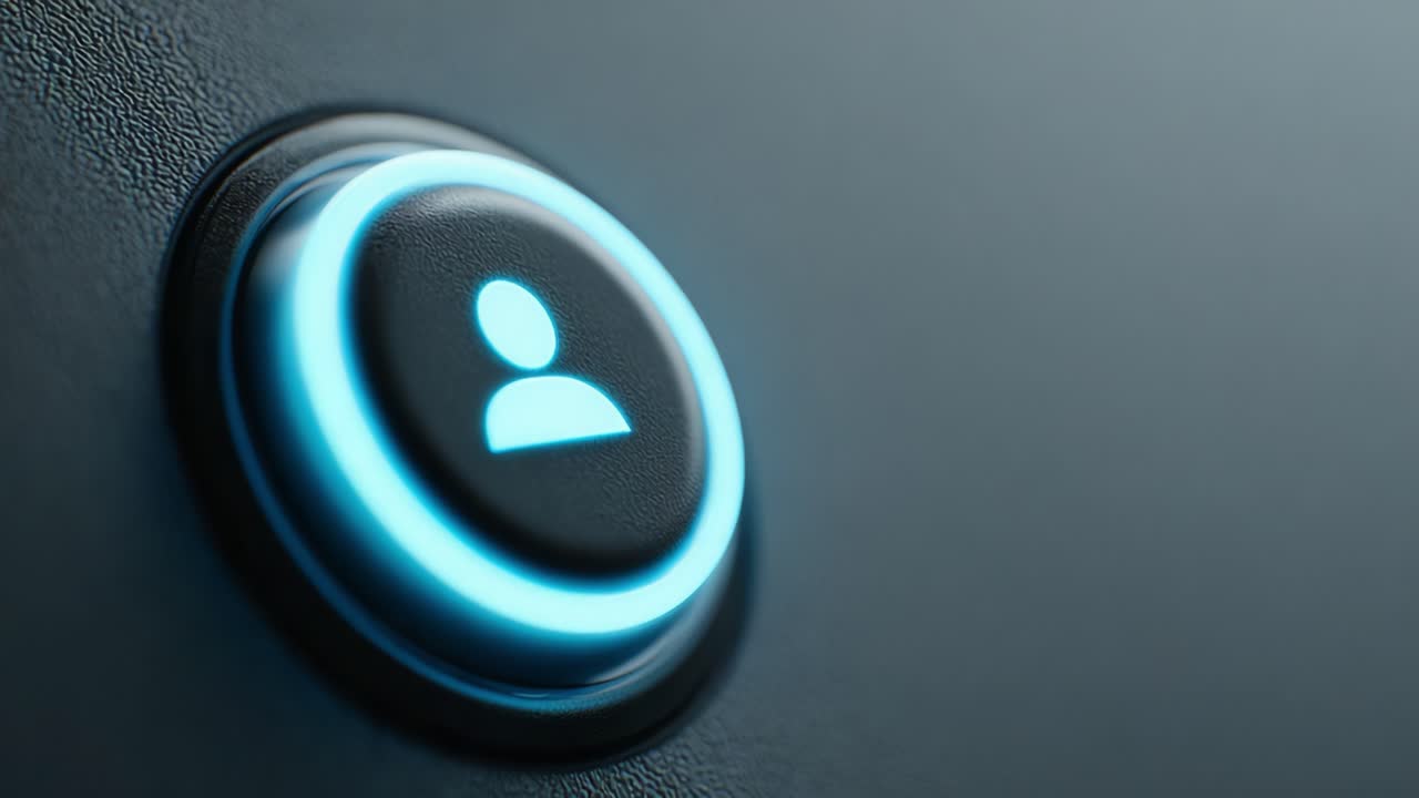 Engaging Visual Representation of a Modern User Interface Button Featuring an Iconic User Symbol with Illuminated Edges, Perfect for Technology Insights and Design Themes