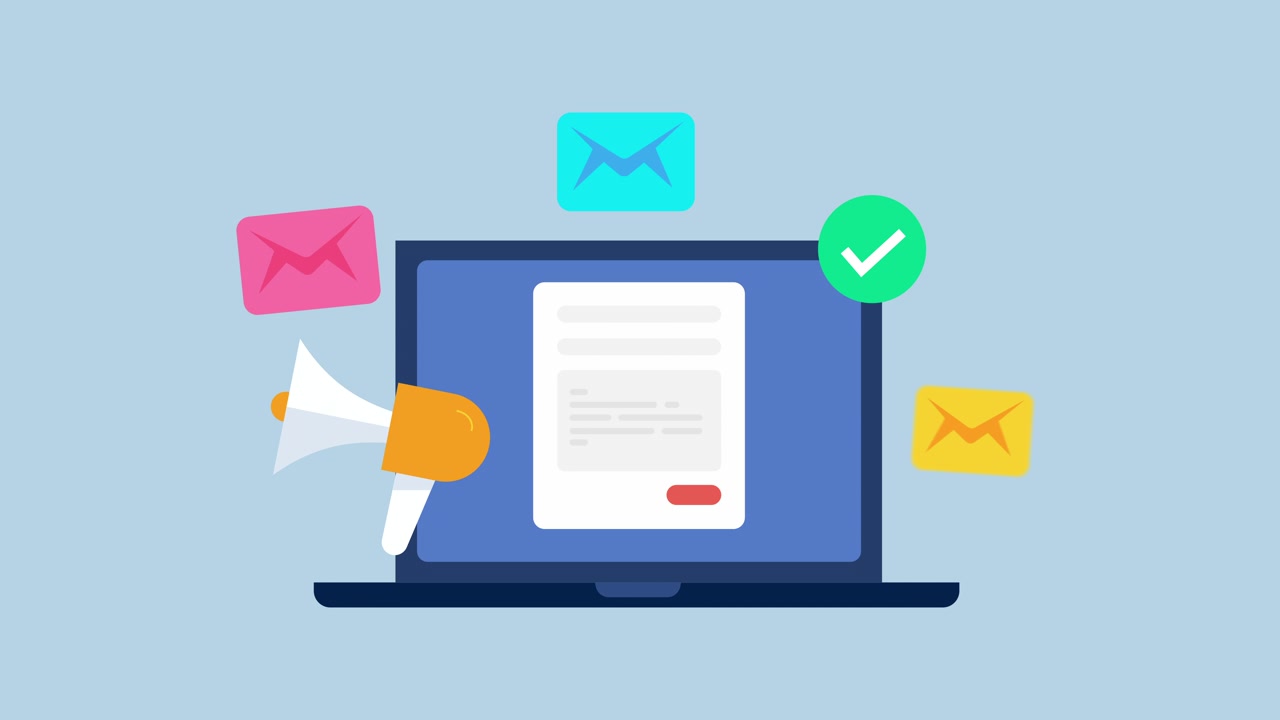 Animated Laptop Displaying Digital Notifications and Email Marketing