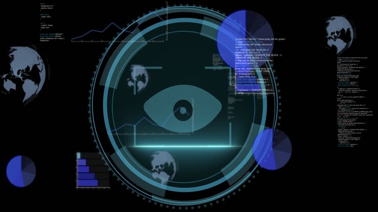 Animation of scope scanning over data processing on black background