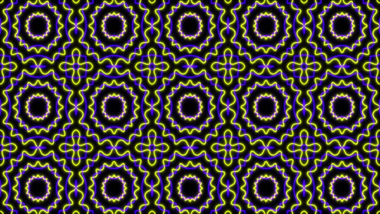 Animation of kaleidoscope neon pattern moving in hypnotic motion on seamless loop