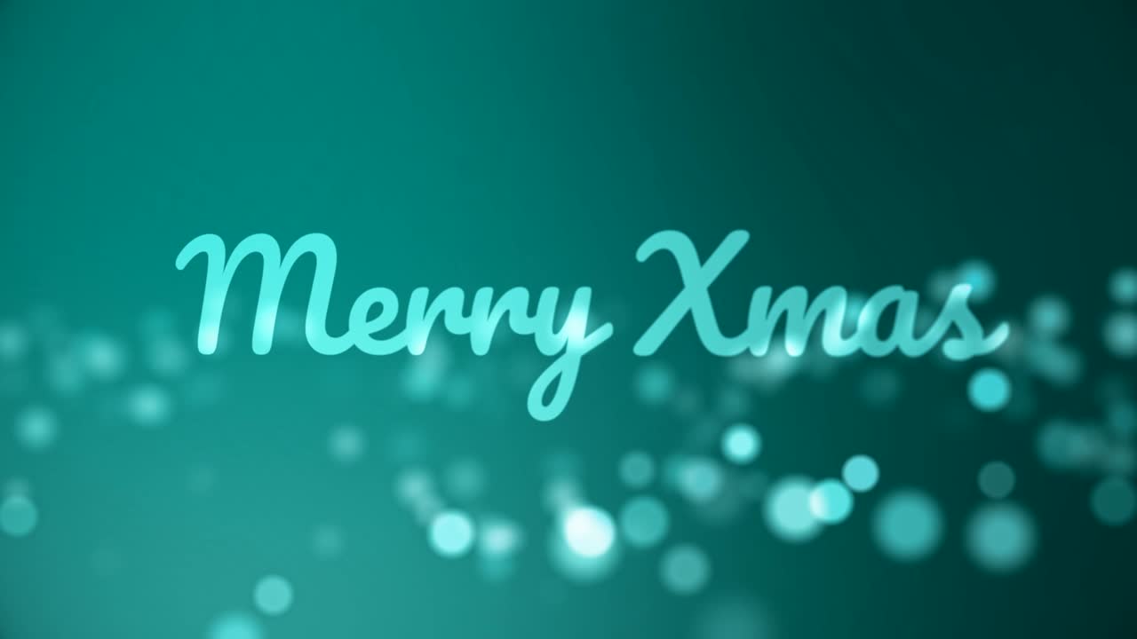maravillosa animación de felices navidades con luces borrosas. fondo turquesa