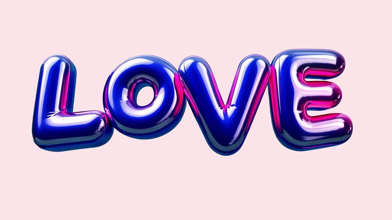 Testo animato 3D "Love" con effetto sfumato metallico