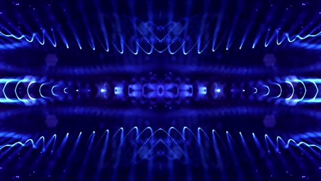 4k looped sci-fi 3d abstract animation. glow blue particles form lines, symmetrical structures like in microworld or cosmic space. for holiday presentations, ceremonies as vj loop motion design