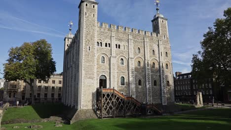 the entrance of the white tower in medieval castle tower of london, united kingdom