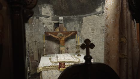 view-inside-greek-church-sanctuary-with-big-wooden-cross-with-Jesus-Christ