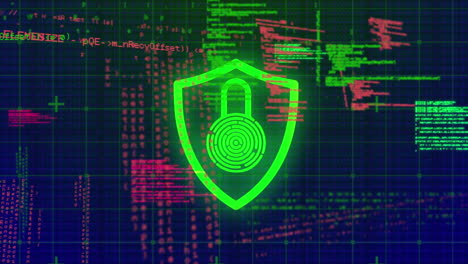 icono de candado de seguridad y procesamiento de datos contra fondo azul