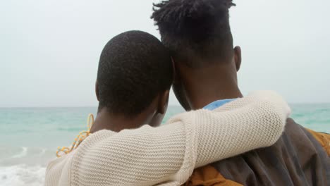 rear view of african american couple embracing each other on the beach 4k