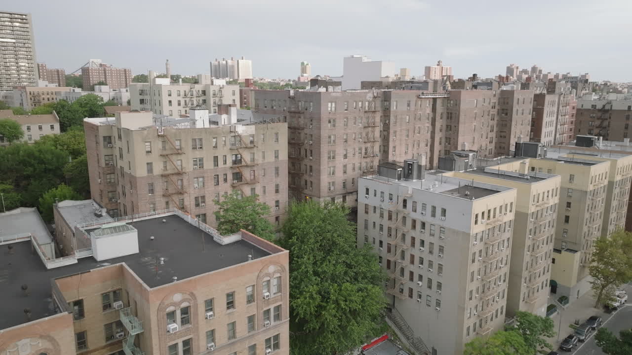Aerial view of the subway in The Bronx. Shot on an overcast morning in New York City.