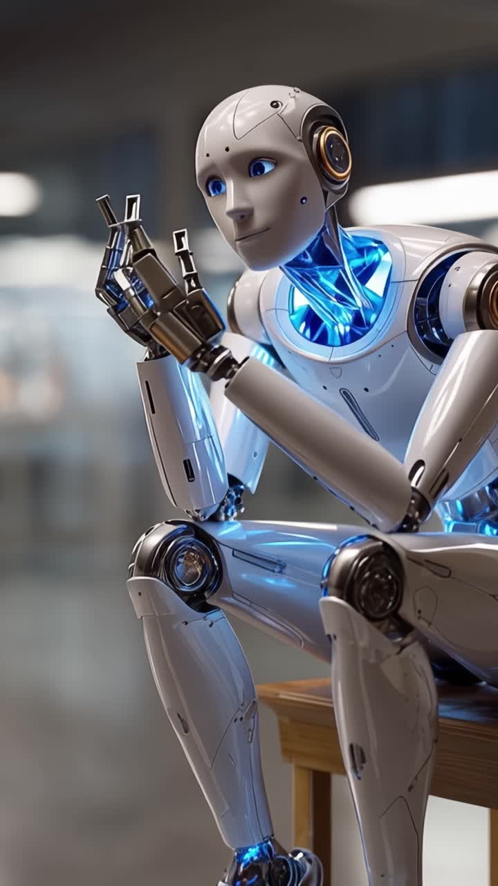 Düşünceli Bir Robot: Tasarım ve Mekanik İnovasyona Odaklanarak Fütüristik Bir Ortamda İnsan Duygusu ve Gelişmiş Teknolojinin Füzyonunu Keşfetmek.