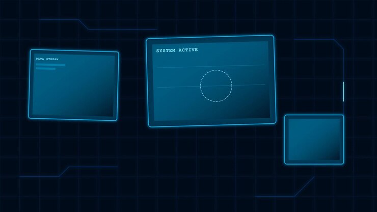 Futuristic Digital Interface with Data Stream and System Active Displays