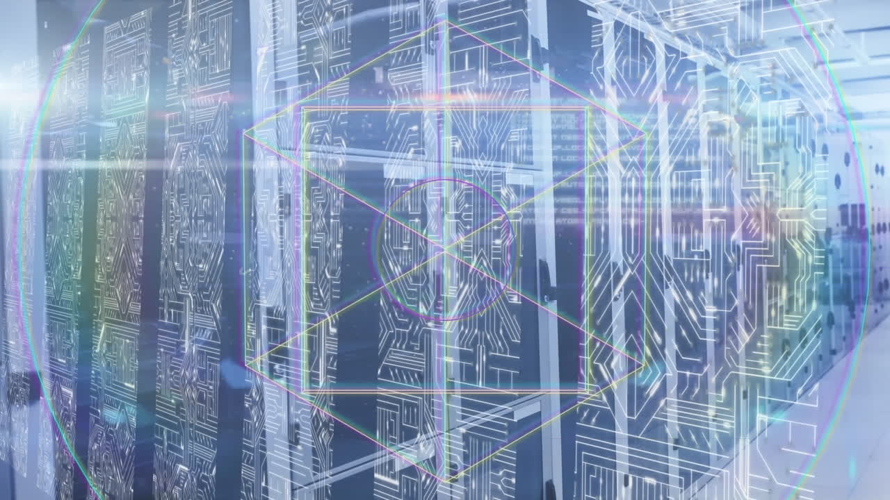 Animation of shapes and interference over server room