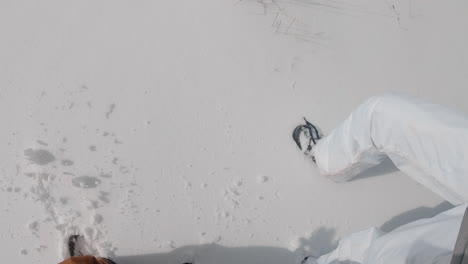 Un-Hombre-Y-Una-Mujer-Caminando-En-Una-Montaña-Nevada-De-Invierno