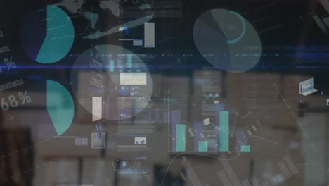 animación del procesamiento de datos financieros en un almacén vacío
