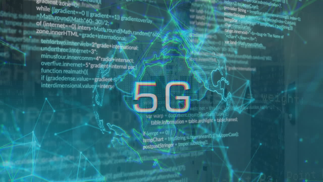 animación de texto 5g y procesamiento de datos a través de la red global