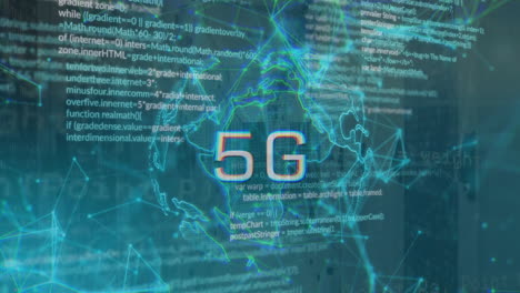 animation of 5g text and processing data over global network