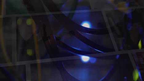 animation of computer server lights and cables over various clips playing on composite screens