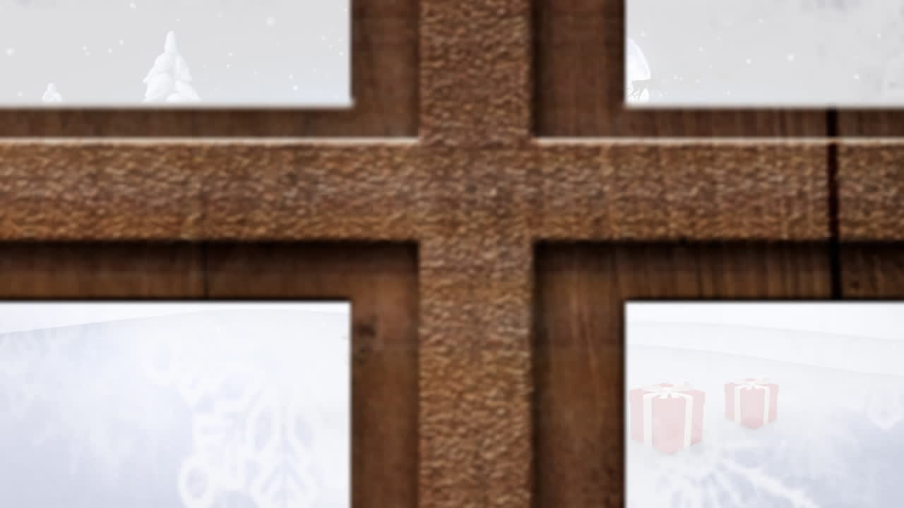 산타클로스와 함께 겨울 풍경 위의 크리스마스 트리의 애니메이션